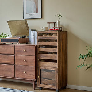 Armoire de rangement en bois massif à 5 compartiments avec tiroir, armoire de salon - Product Image 1