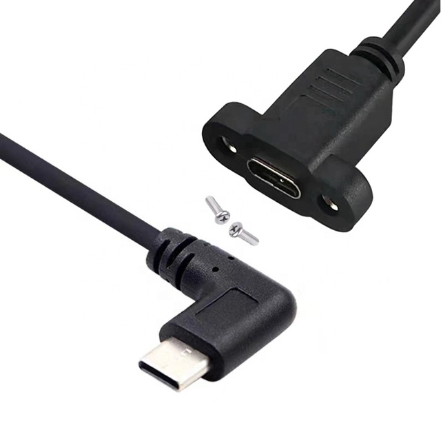 USB Cable with Screw Panel Mount 2.0/3.0/3.1 Type-C Elbow Male Type-C Female Fast Charging Data Extension Communication Cables