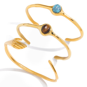 Brazalete Abierto de Ojo de Tigre Chapado en Oro, Joyería Unisex, Regalo, Engaste Ovalado, Origen Yiwu - Product Image 5