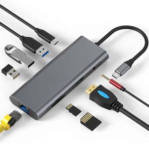 Jumon 9 trong 1 USB <span class=keywords><strong>Hub</strong></span> 3x USB3.0 USB-C Micro TF 3.5mm âm thanh Internet poort USB-C để 4k MD sấm sét 3 <span class=keywords><strong>Ethernet</strong></span> LAN Loại C Hu - Product Image 3