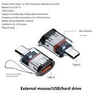 Adaptateur USB vers Type-C transparent 120W 10Gbps, convertisseur de transmission de données PC à charge rapide pour souris sans fil et tablette