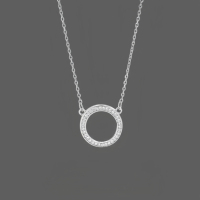 Collier tendance en zircon véritable en forme de O avec pendentif rond et chaîne fine en argent/plaqué or 14 carats pour femme, idéal pour les cadeaux et mariages