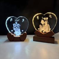 Base lumineuse LED en cristal de luxe gravée au laser 3D personnalisée, écologique, avec photo personnalisée pour couple, famille, souvenir d'anniversaire