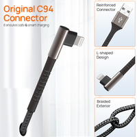 Kabel pengisian daya Usb Iphone, kepang nilon 90 derajat MFi untuk pengisian cepat