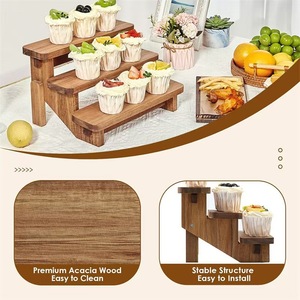 Étagère de rangement en bois à 3 niveaux, en bois massif, multi-étages, pour la présentation de gâteaux et desserts, pour fêtes, maison, décorations d'anniversaire - Product Image 4