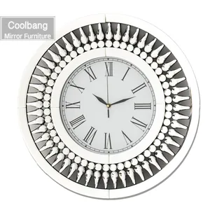 Mirrored Home Wall Clock Hot Selling Crystal Collection Furniture Silver Wall CLOCKS Living Room Customized Size Single Face