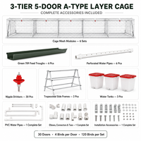 Nouvelle cage à poules de type A à 3 niveaux et 5 portes, galvanisée à froid, ensemble complet avec conception compacte haute capacité pour 120 oiseaux