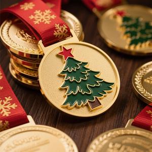 Medaglia Personalizzata Natalizia 2025 in Lega di Zinco Placcata Oro con Stampa UV e Smalto Morbido, <span class=keywords><strong>Souvenir</strong></span> Festivo a Tema Albero - Product Image 2