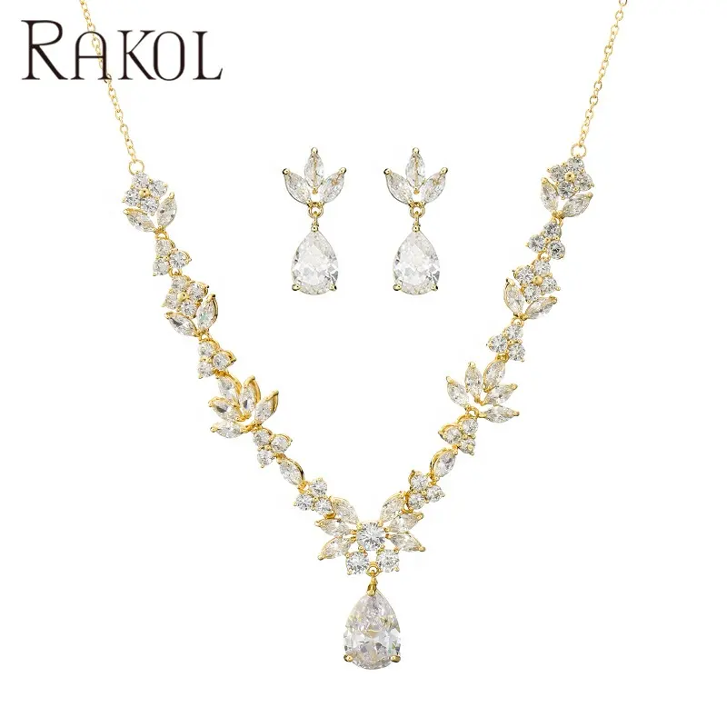 RAKOL SP3327 Luxury Women 925 Silver Jewelry CZ Necklace Earrings Set Charms For Jewelry Wedding Bridal Stud Earrings Jewelry