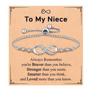 Bracelet réglable en Kevlar pour femme, cadeau de Noël, chaîne à maillons, design lettre avec symbole infini serti de diamants, cadeau pour grand-mère - Product Image 2