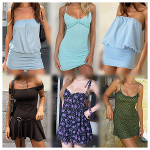 Robe d'été douce à manches longues pour femmes col droit robe décontractée coupe ajustée à bas prix vente robes d'été pour femmes d'occasion - Product Image 1