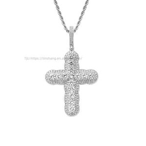 Size round zirconium cross pendant, hip hop jewelry <b>copper</b> inlaid zircon trend, full zirconium cross necklace men - Product Image 5
