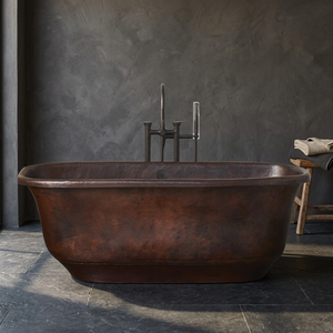 Bañera Independiente de Cobre Puro, Bañera de Cobre con Tapa, Bañera Ovalada Clásica con Acabado Niquelado para Hogar y Hotel - Product Image 4