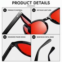 Kacamata Anti Cahaya Biru Sunray Bold Thick Round TR Full Rim Frame Lensa Merah Berwarna Rivet Segitiga Bingkai Dalam Merah Unisex OEM