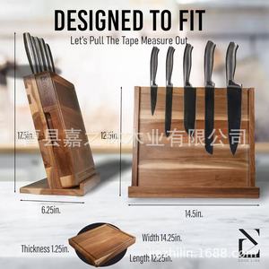 Acacia Wood Magnetic Knife Rack 5 Slot <b>Desktop</b> Knife Storage Kitchen Knife Holder Natural Color - Product Image 4