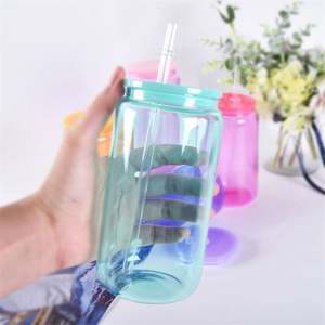 Matte Colored 16Oz Vacuum Insulated <b>Macaron</b> Plastic Can With Lid and Straw for and UV DTF Wraps - Product Image 5