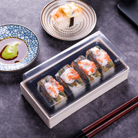 Boîte à sushi en bois biodégradable et recyclable avec couvercle transparent, idéale pour la restauration, les bento, les repas, les gâteaux, les pâtisseries et les plats.