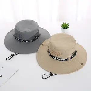 YJL Roll up Brim Custom Logo Fishing Hat Sun Protection Camping Safari Hat Hiking Bucket Hats With String