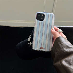เคสโทรศัพท์ลายทางสีฟ้าขาวสไตล์มินิมอลพร้อมขาตั้งตัวอักษรสำหรับ iPhone 17 Pro Max 16 15 14 13 - Product Image 3