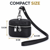 Porte-monnaie mini en cuir véritable avec bandoulière détachable, fermeture éclair, pochette de rangement pour écouteurs et rouge à lèvres