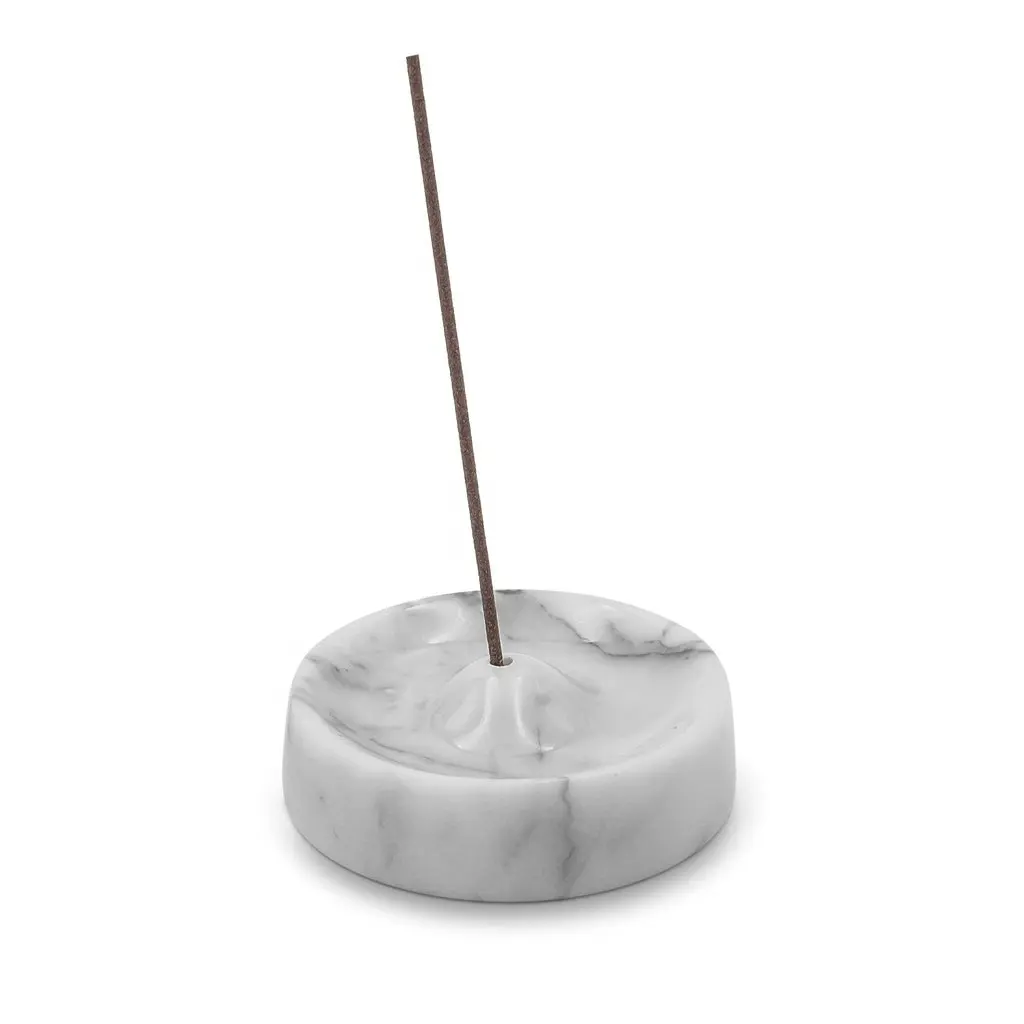 Marble Incense Stick Holder Incense Burner Grey Home Hotel Decoration Religious Round SANDALWOOD 100% Pure Natural Marble Stone