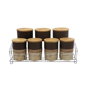 <span class=keywords><strong>7</strong></span> <span class=keywords><strong>Pcs</strong></span> Nhà Bếp Canister Bộ Lọ Gốm với Kim Loại Đứng cho Lưu Trữ Trà Cà Phê - Product Image 1