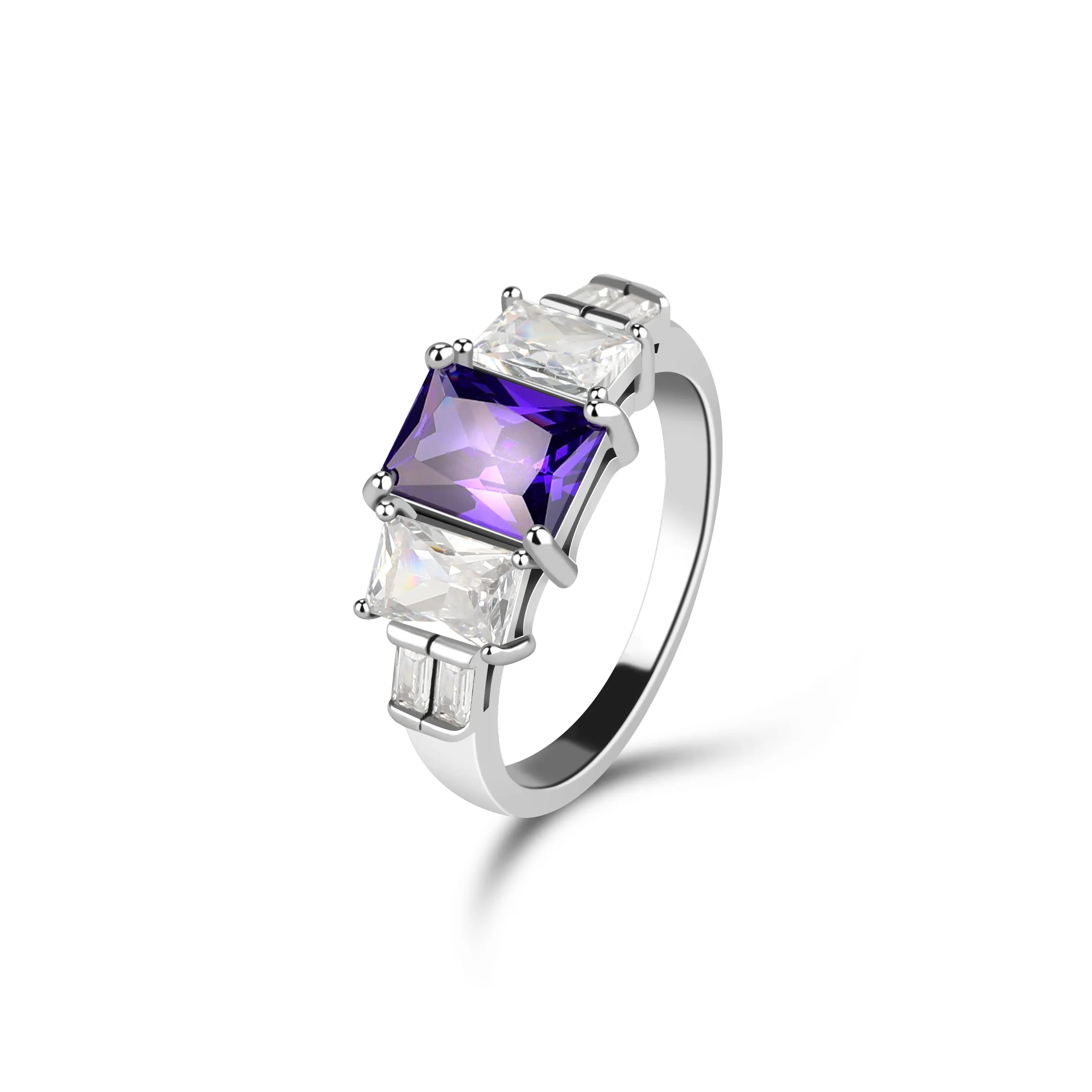 Mascot china cubic zircon ring transparent colorful stone woman silver ring 925 sterling silver ring