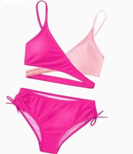 Costume da bagno a due pezzi per ragazze adolescenti, con scollo a V, tinta unita, con spalline regolabili, per ragazze più grandi, costume da bagno alla moda per la spiaggia - Product Image 5