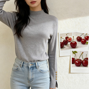 <span class=keywords><strong>Maglieria</strong></span> a Maniche Lunghe Tinta Unita con Collo Semi-Alto, Stile Coreano Primaverile, Abbigliamento Femminile 2026 - Product Image 3