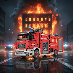 Reobrix 22008, Coche de Control Remoto con Control por Aplicación, Coche RC de Alta Tecnología, Camión de <span class=keywords><strong>Bomberos</strong></span> con Escalera, Modelo de Bloques de Construcción, Serie de Juguetes de Plástico para Niños - Product Image 1