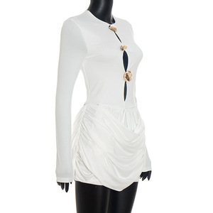 Vestido Mini <span class=keywords><strong>Elegante</strong></span> de Color Liso con <span class=keywords><strong>Corte</strong></span> Entallado y Pliegues de Lujo para Mujer, Nuevo para Otoño - Product Image 5