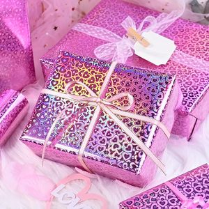 Girly Romantic Metallic Pink Rainbow Holographic Heart Wrapping <b>Paper</b> Laser <b>Paper</b> <b>Packaging</b> <b>Paper</b> For Gift Wrapping - Product Image 2