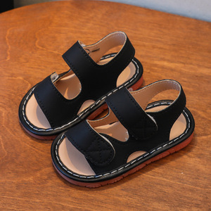 Sandales d'été pour bébé à scratchs, couleurs unies, pour filles et garçons, chaussures décontractées à couinements - Product Image 4