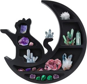 Holz schwimmende Regale Handwerk Mond Katze Holz regal Wand Crystal Rock Display Katze auf Mond Kristall Wandre gale - Product Image 1