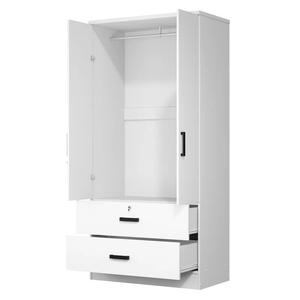 Trắng 2 cửa quần áo tủ quần áo lưu trữ tủ quần áo tủ 2 cửa 2 ngăn kéo Kệ thiết kế nội thất phòng ngủ tủ quần áo gương cửa - Product Image 2