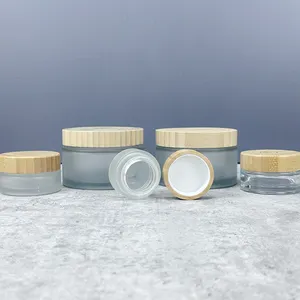 化妆品罐竹玻璃容器磨砂圆形化妆品罐带竹盖使用护肤霜帽材料竹