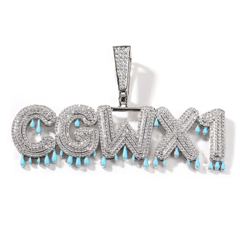 Hiphop Iced Out Benutzer definierte Name Brief Anhänger Led Leuchtende Wasser tropfen Krone Halskette Schmuck Für Frauen Männer