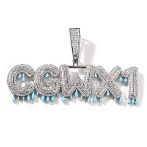 Hiphop Iced Out nombre personalizado letra colgante Led luminoso gota de agua corona collar joyería para Mujeres Hombres