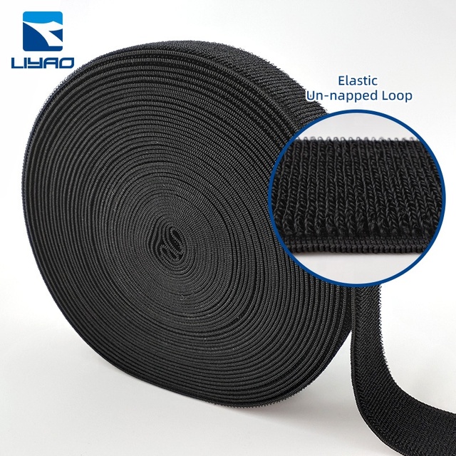 Customized Soft Elastic Loop Surface Hook and Loop Strap Wpolyesternitted Elastic Loofabricace Fastener Customized Logo Tape