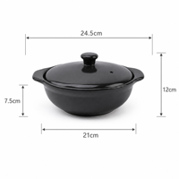 Casserole en céramique noire brillante avec couvercle, pot peu profond en grès haute brillance, compatible four, ustensile de cuisine, vente en gros