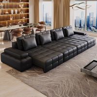 Canapé modulaire rectangulaire électrique moderne en cuir véritable avec housse amovible, télécommande, pliable et extensible pour salon