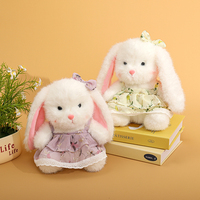 Peluche de haute qualité, mignonne et douce pour la peau, en forme de lapin 3D avec robe florale et bordure en dentelle, pour la décoration de sacs et de porte-clés