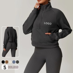 <span class=keywords><strong>Felpe</strong></span> a maniche lunghe da <span class=keywords><strong>donna</strong></span> Pullover <span class=keywords><strong>con</strong></span> <span class=keywords><strong>cerniera</strong></span> mezza Zip e tasche in pile <span class=keywords><strong>con</strong></span> collo alto a <span class=keywords><strong>cerniera</strong></span> - Product Image 1