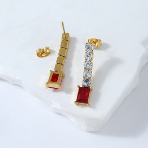 أقراط عصرية مطلية بالذهب عيار 18 من الفولاذ المقاوم للصدأ ، أقراط فاخرة مربعة من الياقوت والزمرد والشرابة قطرة ماء من الزركون - Product Image 3