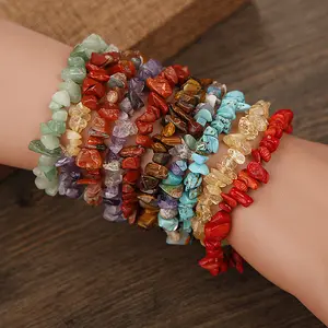 Pulseiras De Pedras Preciosas Naturais Chakra Cristal Cura Irregular Chips Beads Stretch Pulseiras para As Mulheres Alinhar Chakras