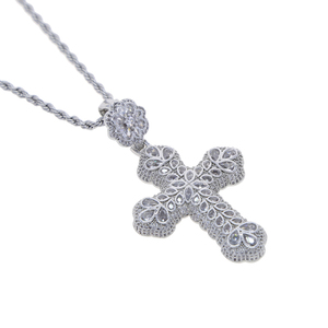 Iced Out Bling Hip Hop Bijoux Micro Pave 5A CZ Feuille Fleur Gravé Croix Pendentif Hommes Collier - Product Image 4