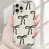 Coque de téléphone antichoc souple et transparente avec nœud cœur pour iPhone 17, 16, 15, 14, 13, 12, 11 Pro Max, 13, 12 Mini, 17 Air, 16e
