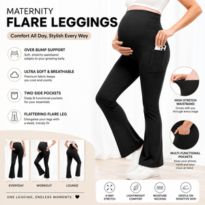 Pantalones de Maternidad de Cintura Alta, Corte Bootcut, Largos, Resistentes a las Arrugas, Color Sólido, Elásticos, con Bolsillos Laterales Dobles para <span class=keywords><strong>Embarazo</strong></span> - Product Image 1