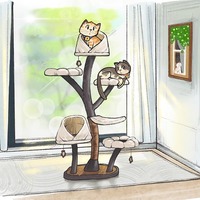 Tasarımcı Sisal Kedi Ağacı Botanik Temalı 2 Katlı Çevre Dostu Yapı Dinlenme Bölmeleri Tırmalama Yüzeyleri Yükseltilmiş Manzaralı Noktalar