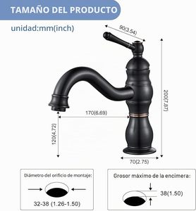 Robinet de lavabo vintage noir, rotatif à 360° °   Robinet de lavabo monocommande noir, robinet de lavabo monotrou en laiton pour salle de bain avec aérateur - Product Image 6